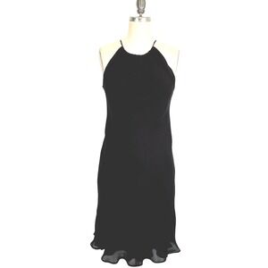 Vintage 90s Y2K Ann Taylor Slip Dress Black Silk 4P ‎ Petites Halter Tiered